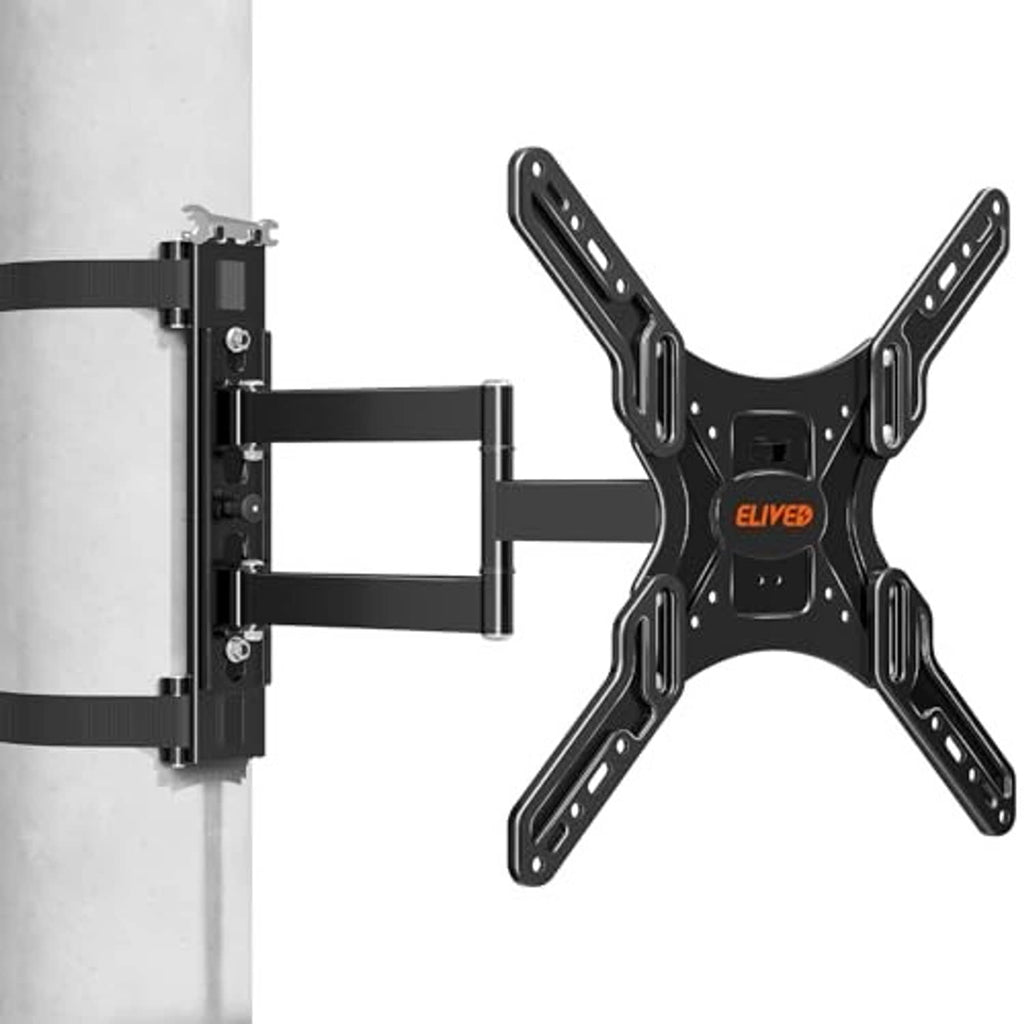 Black pillar TV mount bracket with support arms and central mounting plate