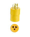 Yellow 4-prong twist-lock plug adapter with male connector prongs