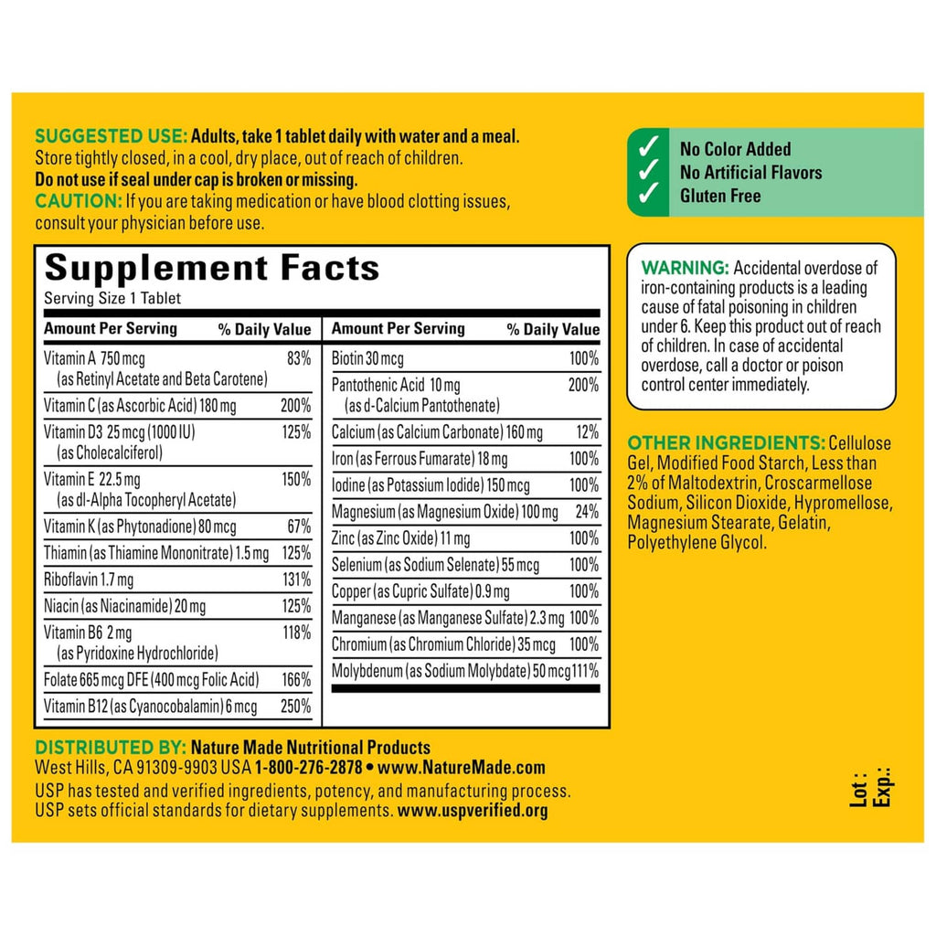 Supplement Facts label for Nature Made dietary supplement