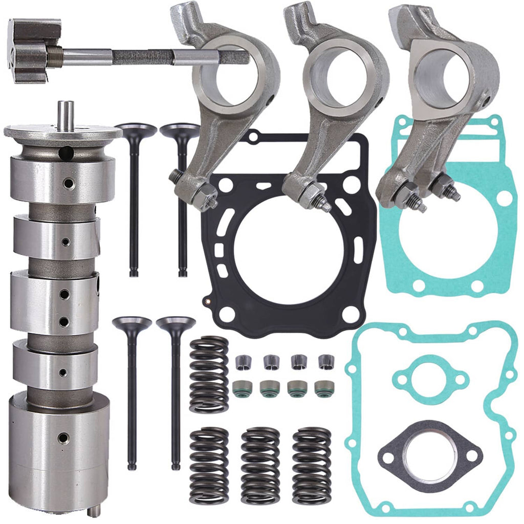 Engine camshaft housing, rocker arms, valve springs, and gasket plates with fasteners