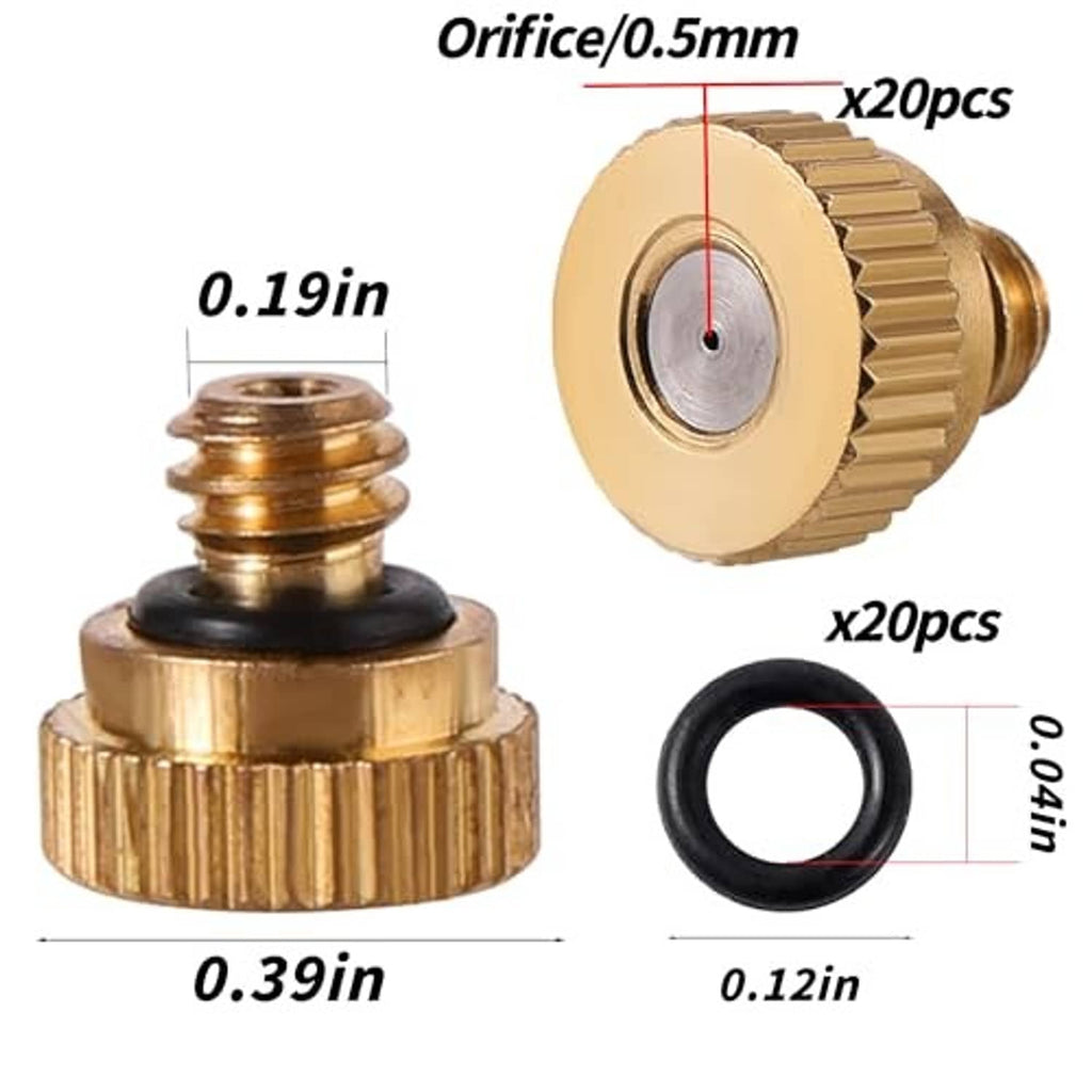 Brass misting nozzle with black O-ring, 0.5mm orifice style fitting