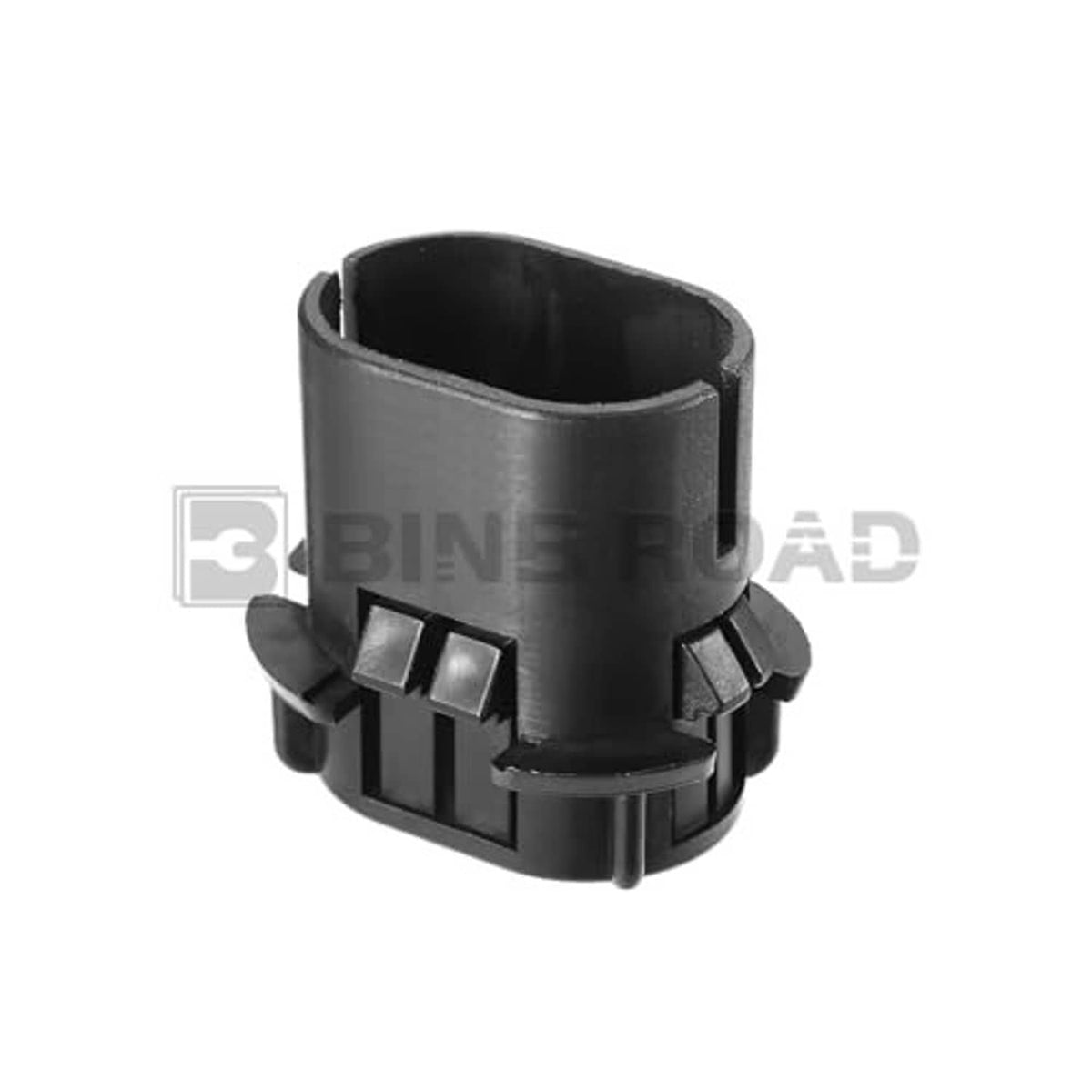 Black cylindrical radiator mount bracket sleeve with four side tabs