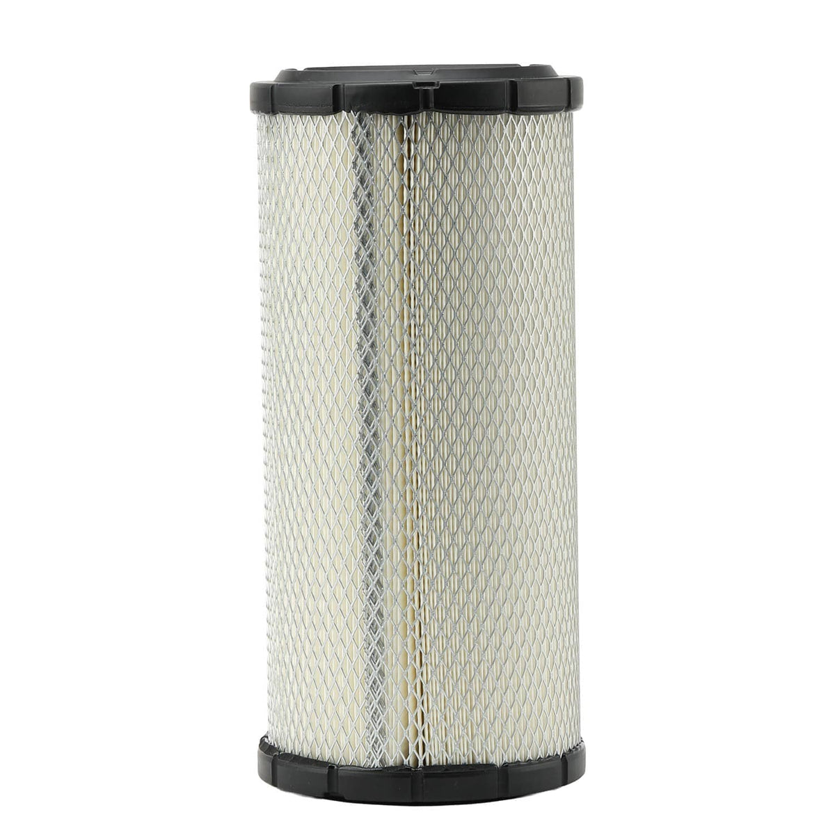 Air filter cartridge with pleated white element and black end cap