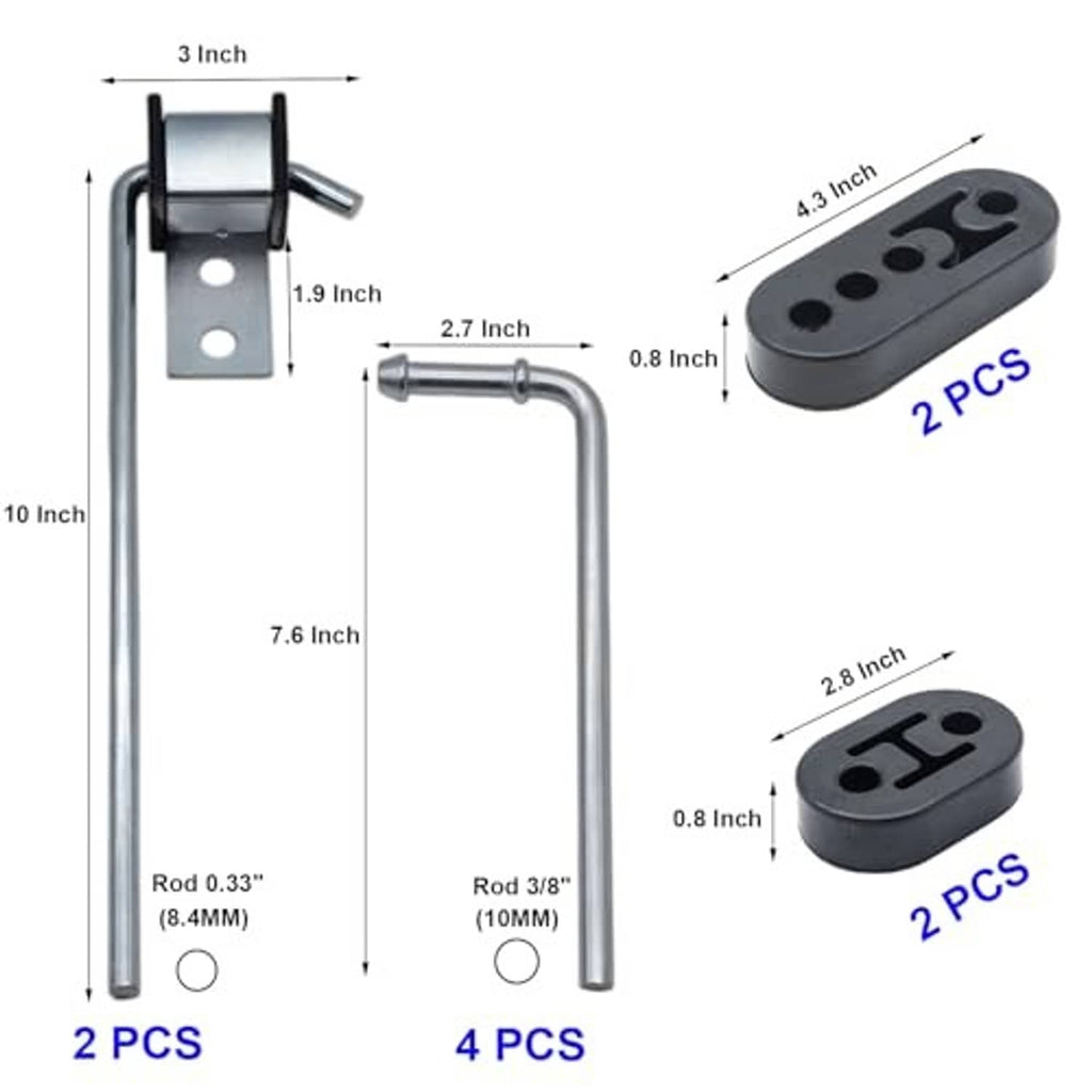 Exhaust hanger rods kit with 90° bends and black EPDM rubber insulators