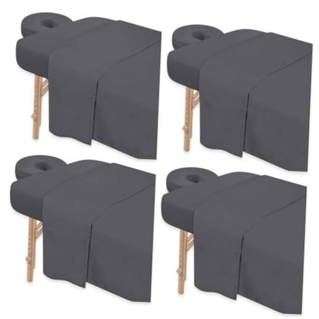Gray fitted massage table sheet set with face rest covers, 4-pack
