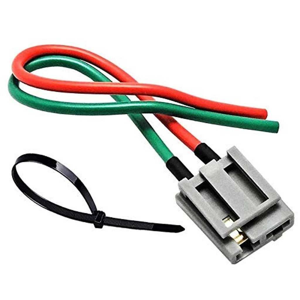 HEI distributor pigtail harness with gray plug connector, red/green leads, black tie