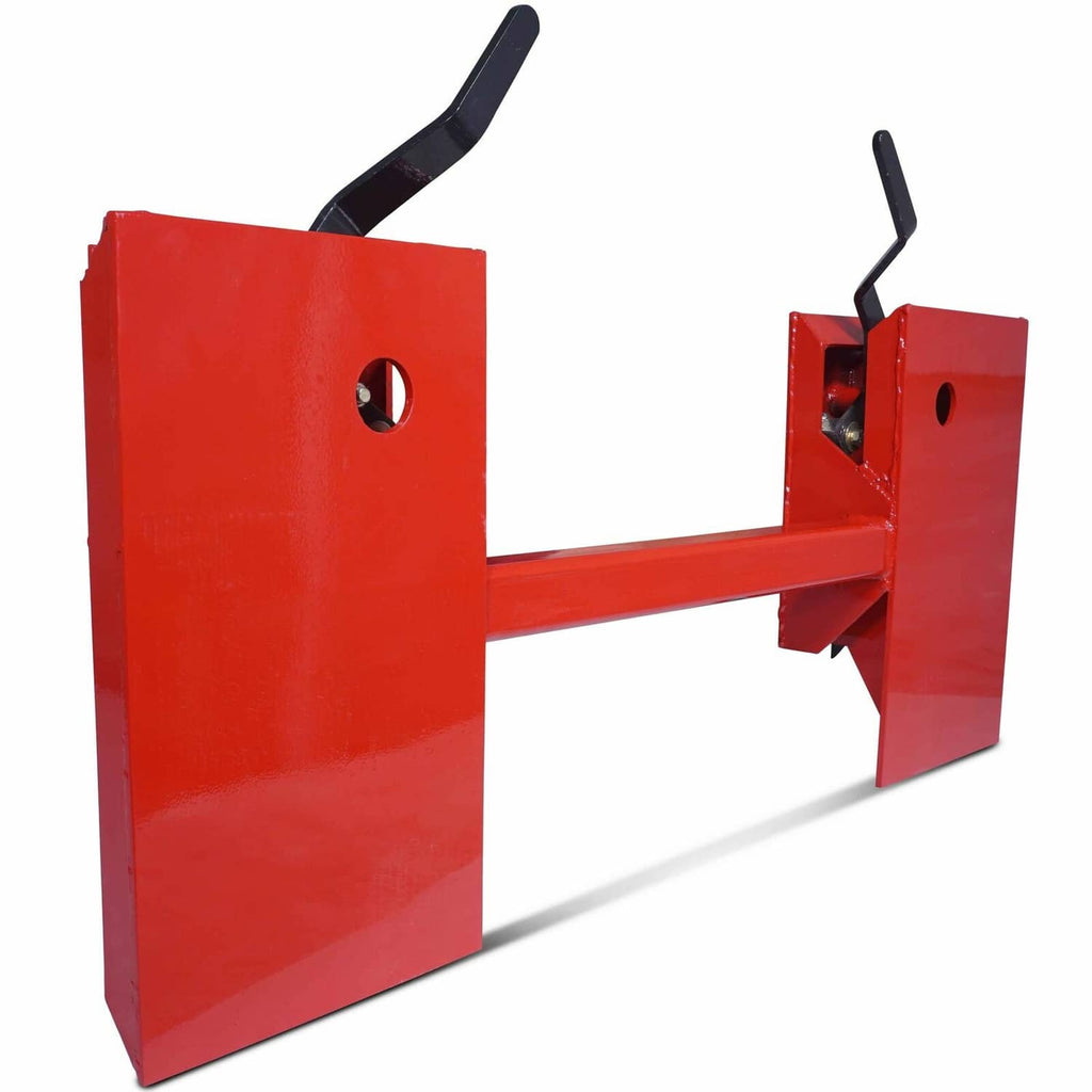 Red quick-attach adapter plate with two black latch levers and pin holes