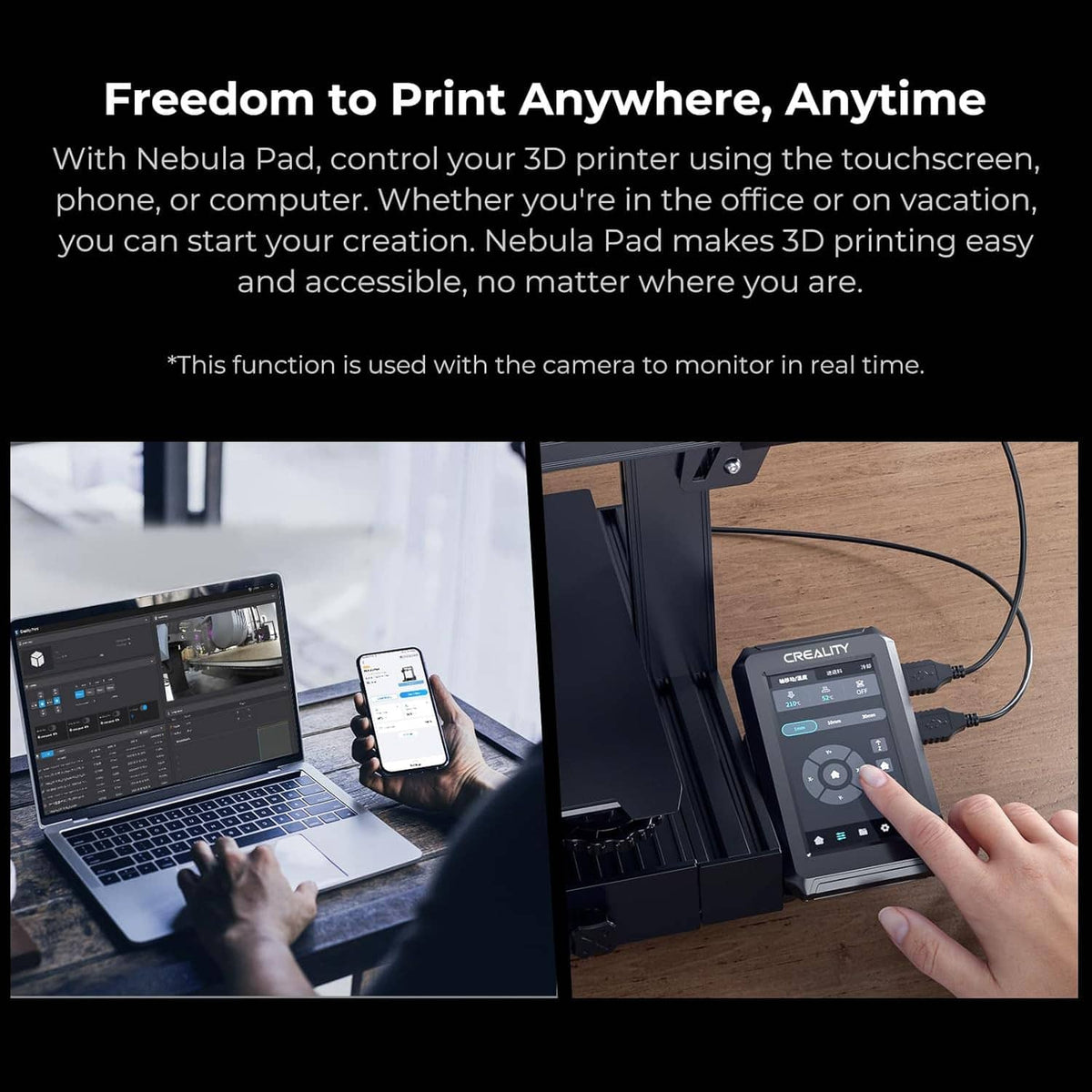 Nebula Pad touchscreen control with smartphone and laptop for remote 3D printing