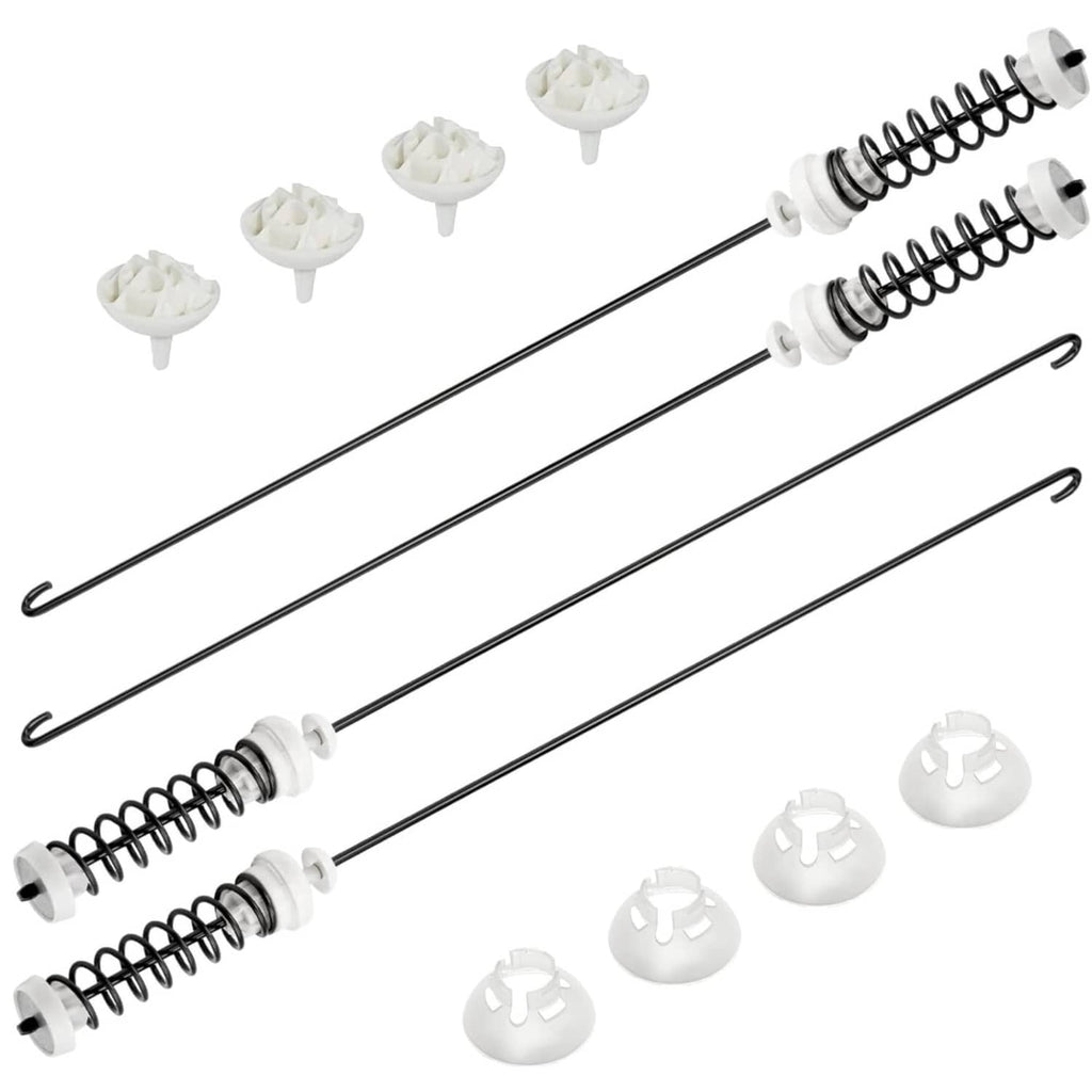 Washer suspension rod kit with four black rods, springs, and white bushings