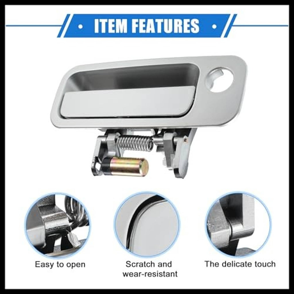 Front right passenger side exterior door handle, smooth silver-gray pull with mounting tabs