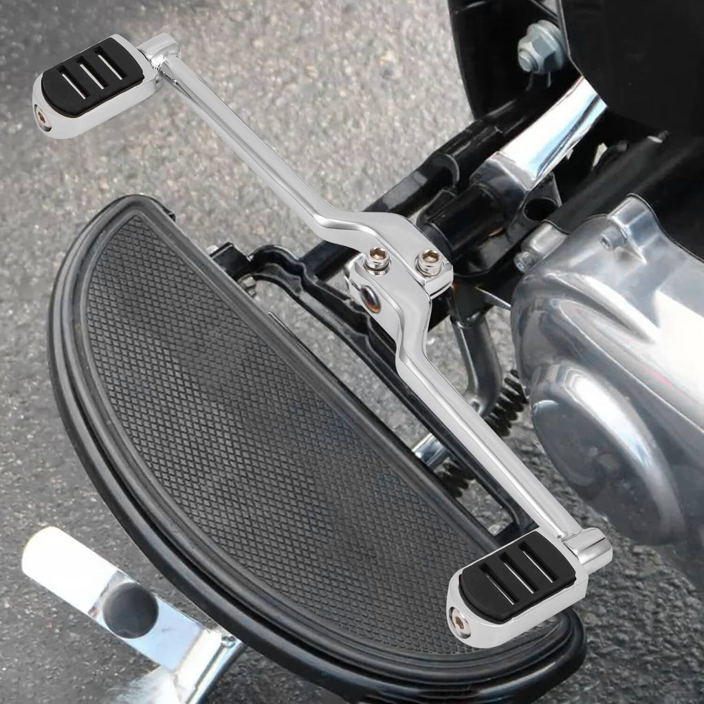 Motorcycle heel-toe shift lever with black rubber pedals and chrome mounting hardware