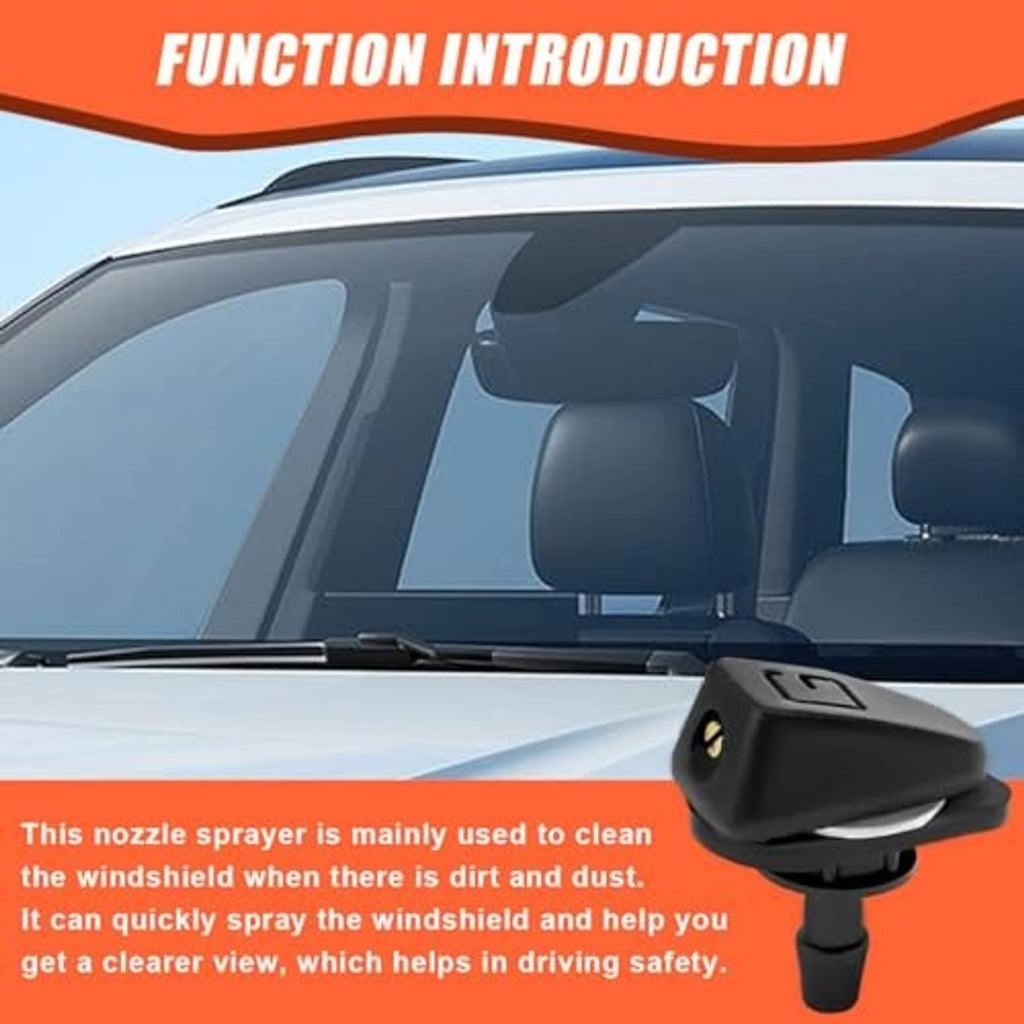 Car windshield washer nozzle sprayer housing mounted on the windshield edge, black