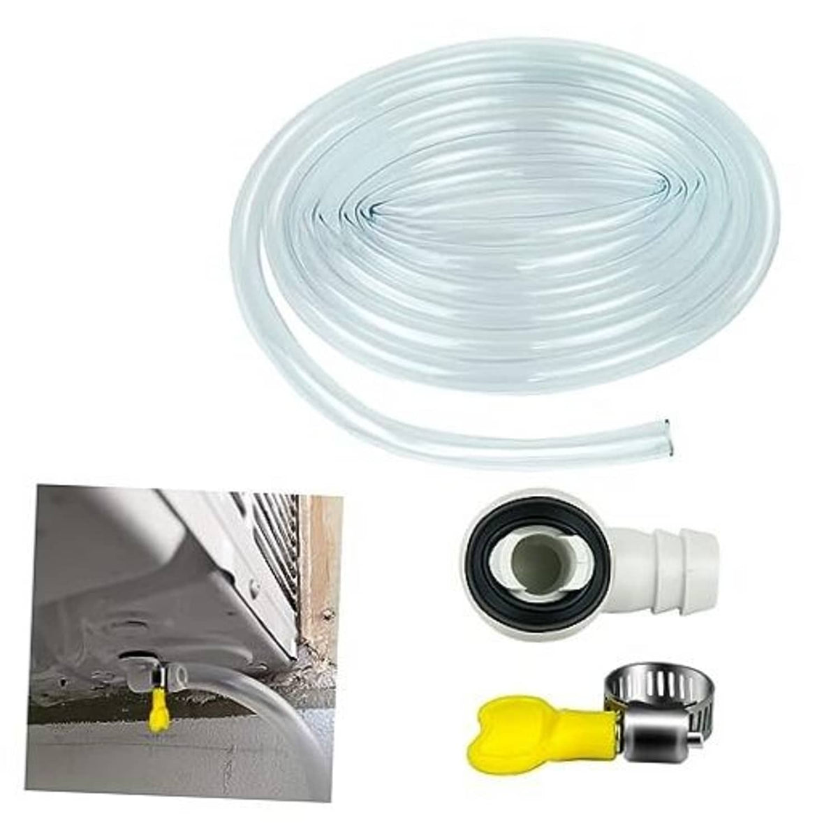 AC drain hose kit with clear flexible 10 ft hose coil and white connectors