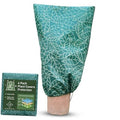 Green plant frost protection cover with white leaf pattern, cone-shaped for plants