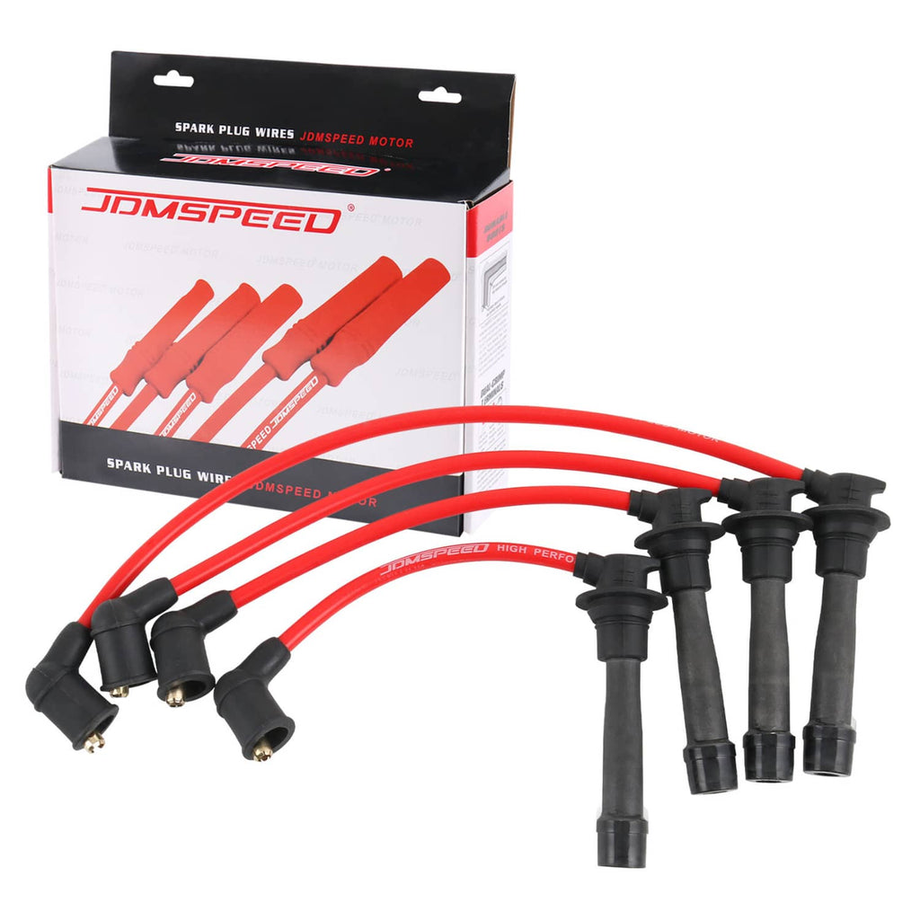 JDMSPEED red ignition spark plug wire set with black boots, 4-piece