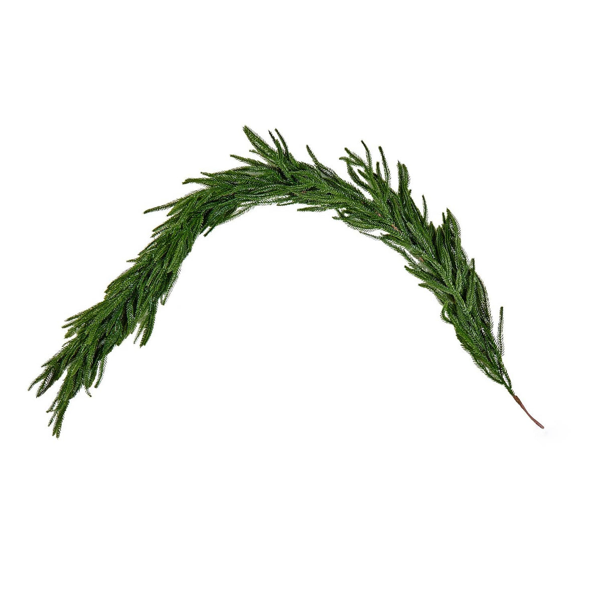 Artificial green Christmas garland with pine-like needles in an arched loop shape
