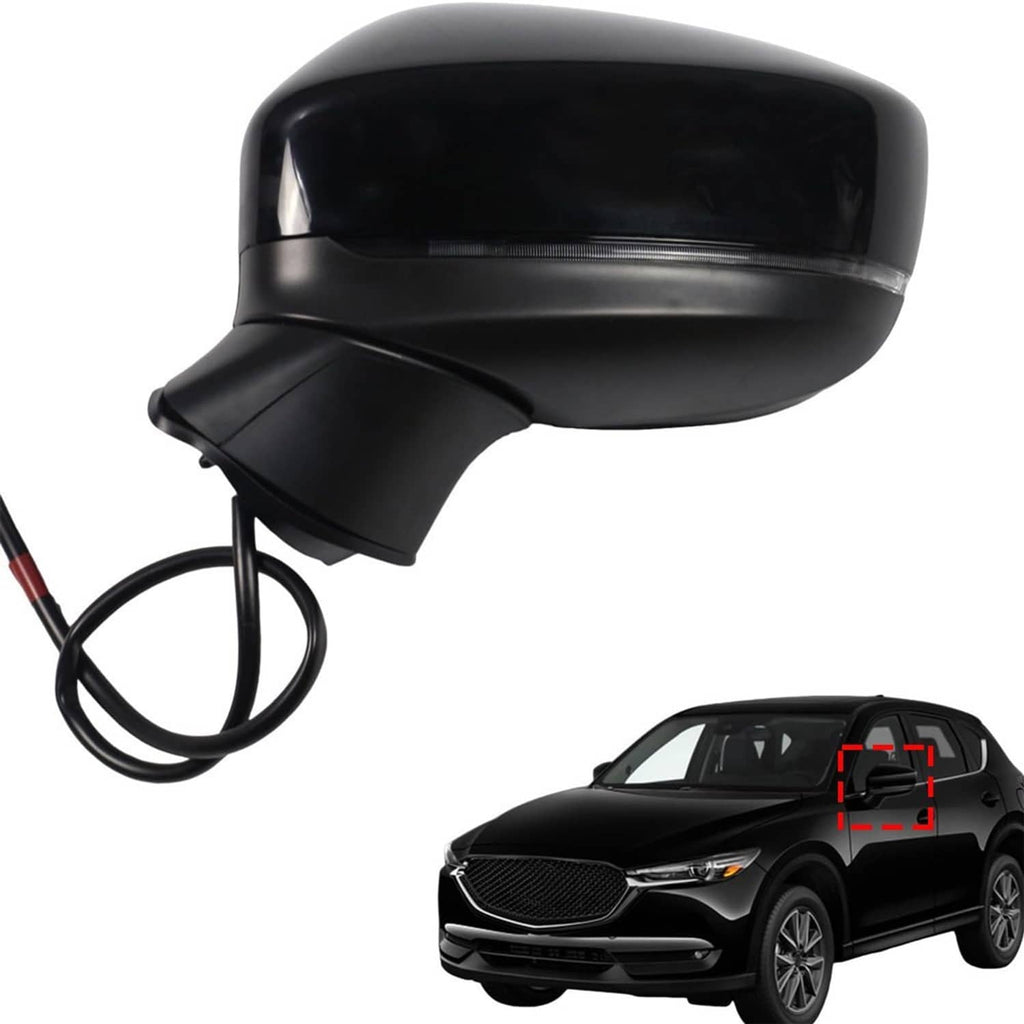 Left driver-side mirror with black housing and attached cable for installation