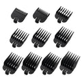Assorted black clipper guard comb attachments with different size settings