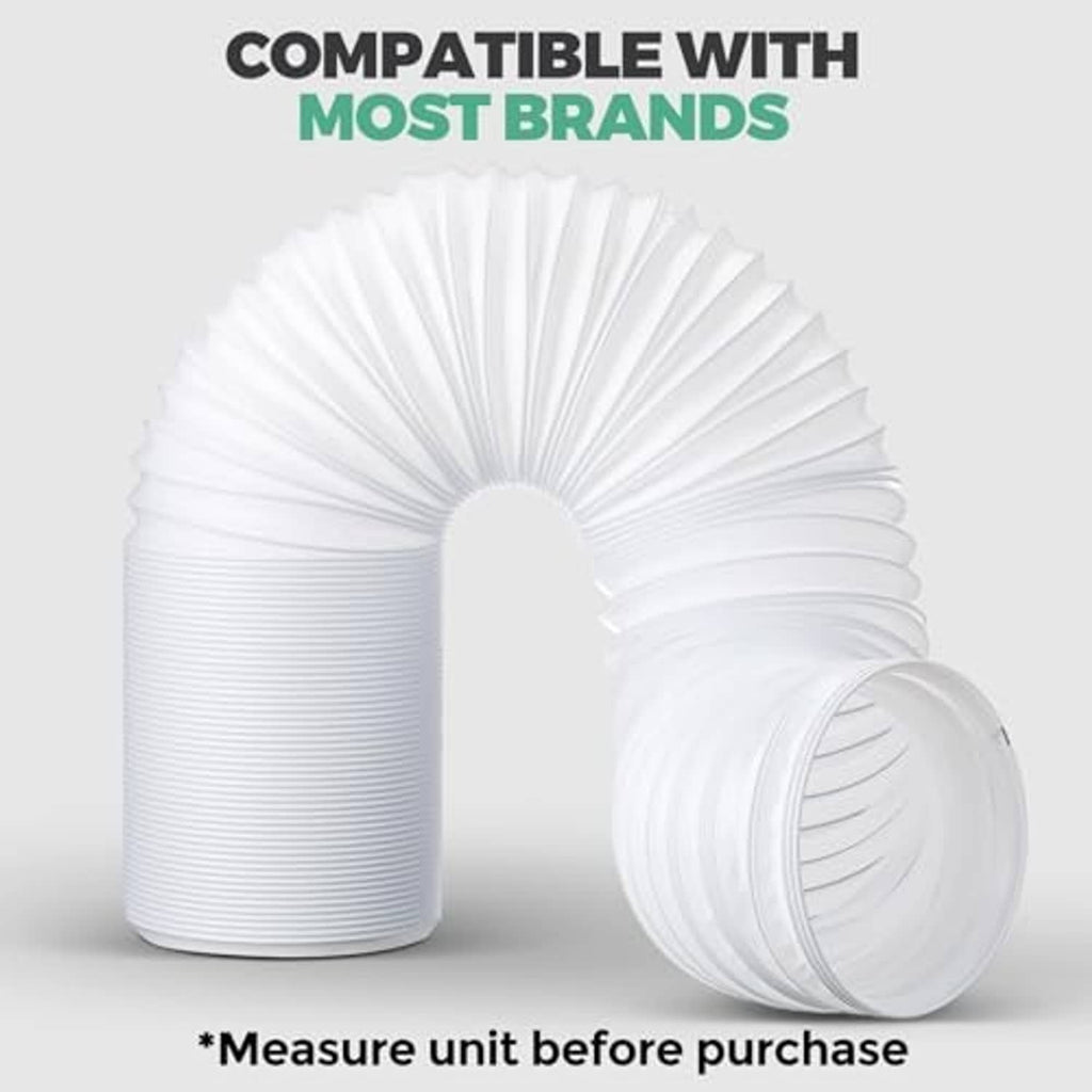 Expandable white exhaust hose with gray coupler end for portable air conditioners