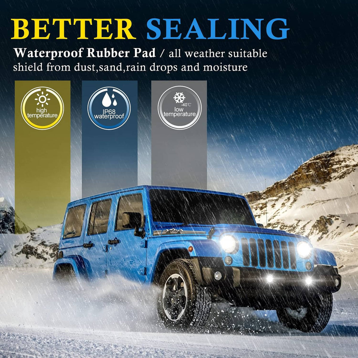Weatherproof LED work light pod pair with sealed rubber pad base