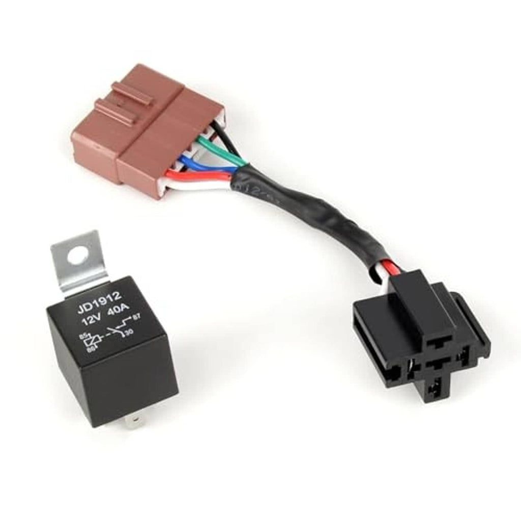 4-pin relay conversion kit with black relay, brown plug, and multi-color wire harness