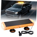 Amber rooftop emergency strobe light bar with clear housing, two mounts, and power cord