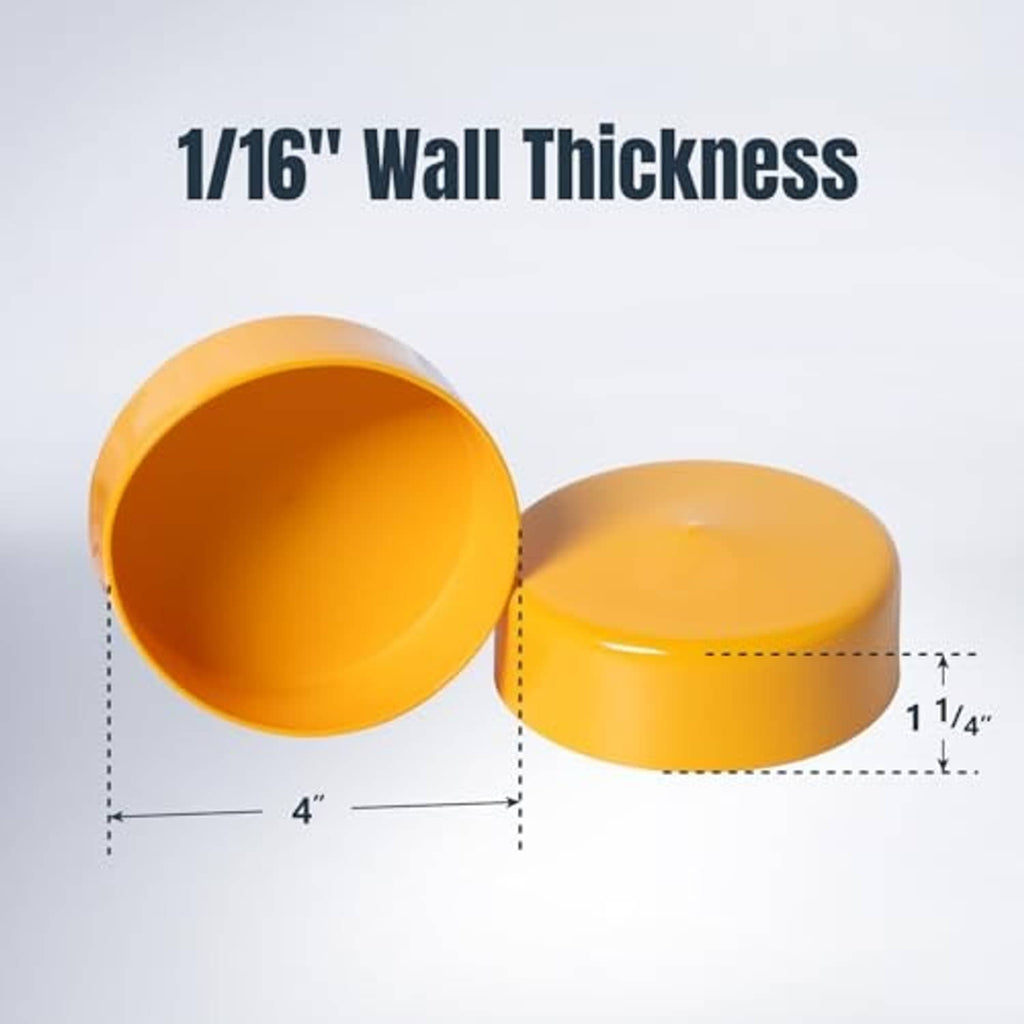 Yellow plastic dust collection end caps, 4-inch size, 1/16-inch wall