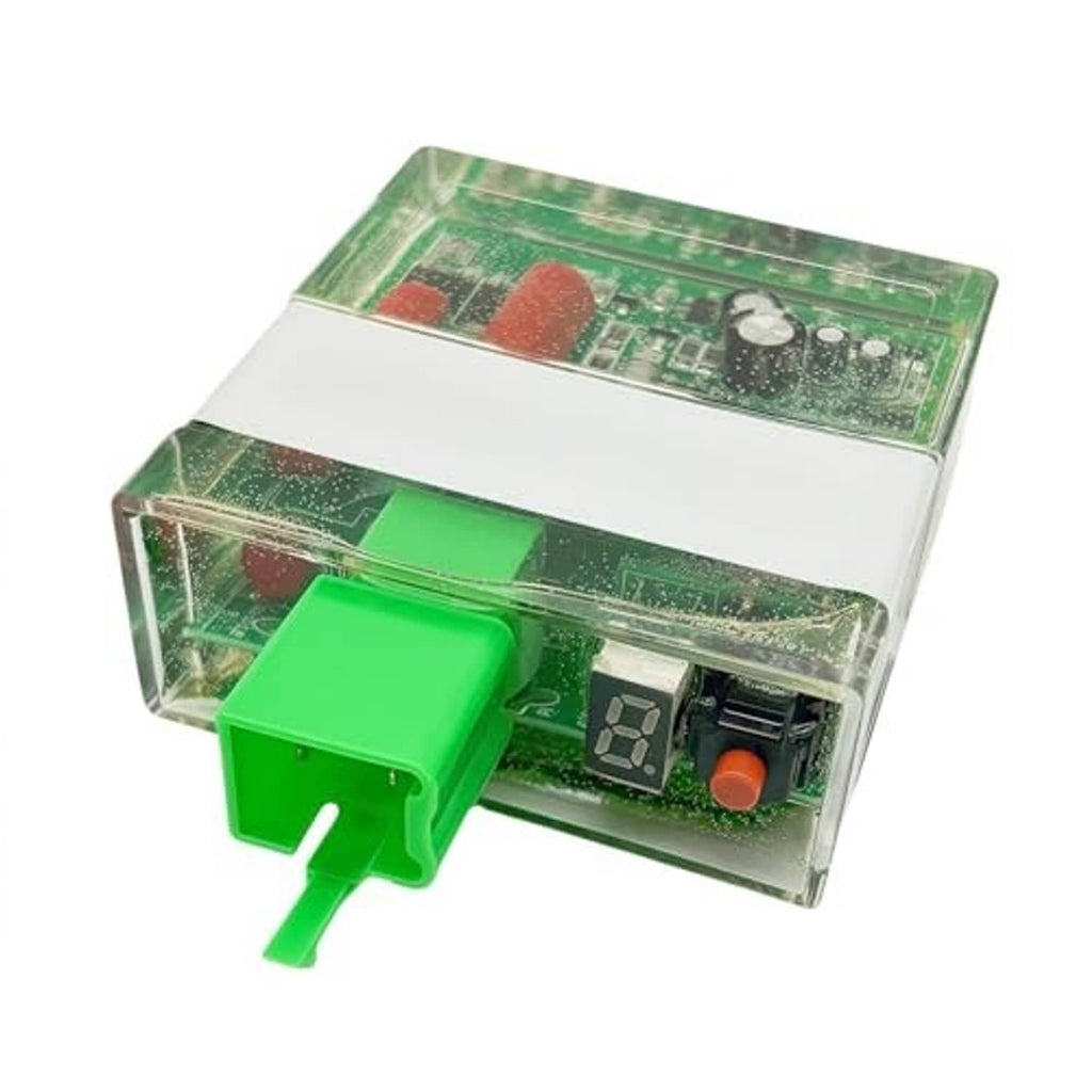 CDI box ignition control unit with green plug, clear casing, and orange and black control parts