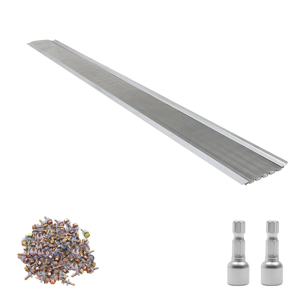 6-inch aluminum gutter cover with steel mesh, gray metal guard section