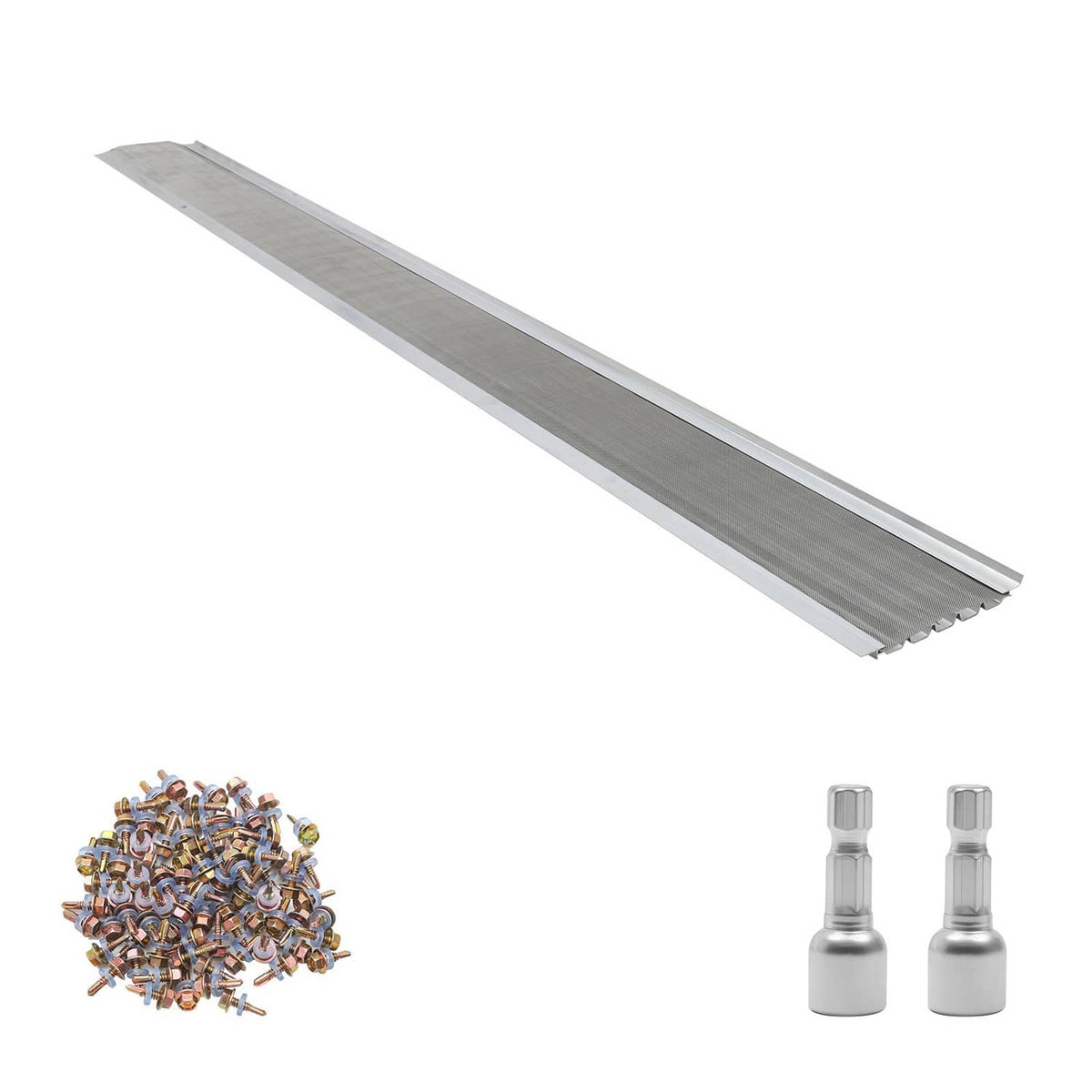 6-inch aluminum gutter cover with steel mesh, gray metal guard section