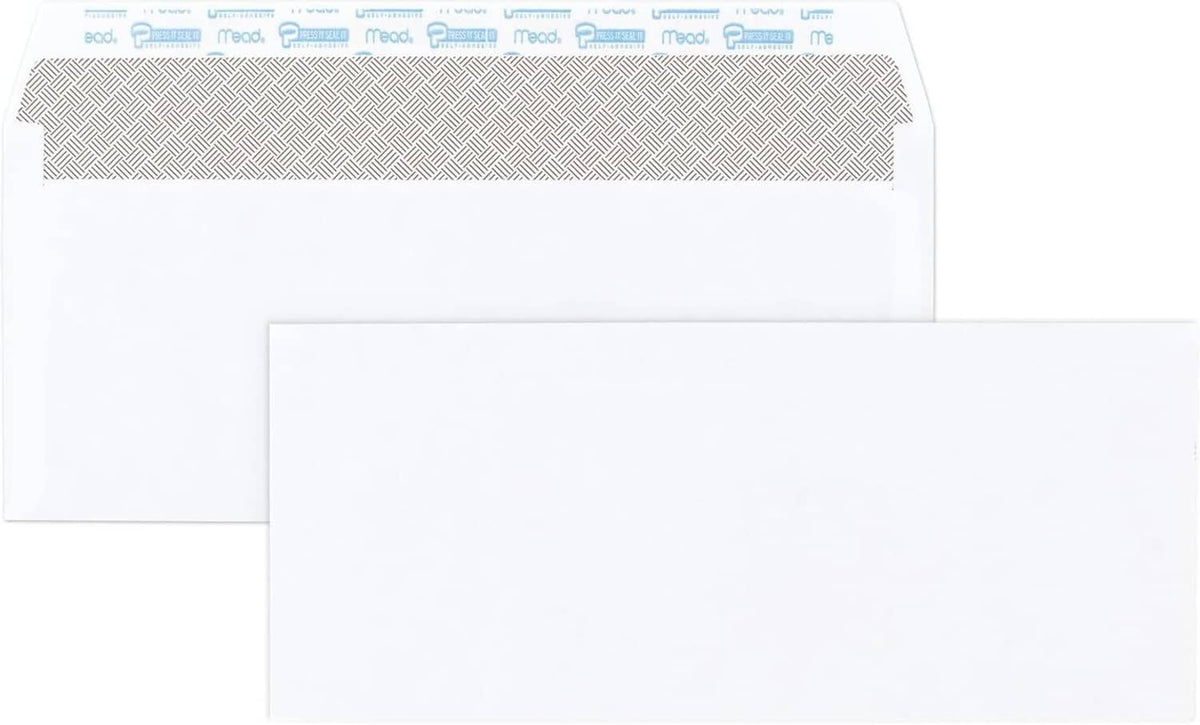 Stacked white security envelopes with printed privacy seal band at the top