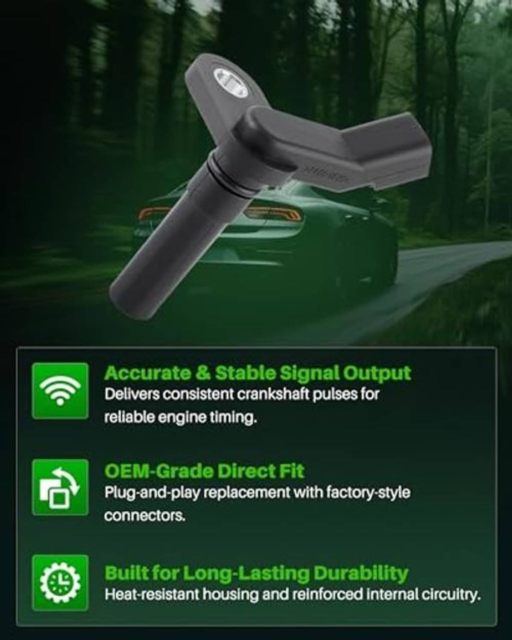 Crankshaft position sensor with black housing and 2-pin connector