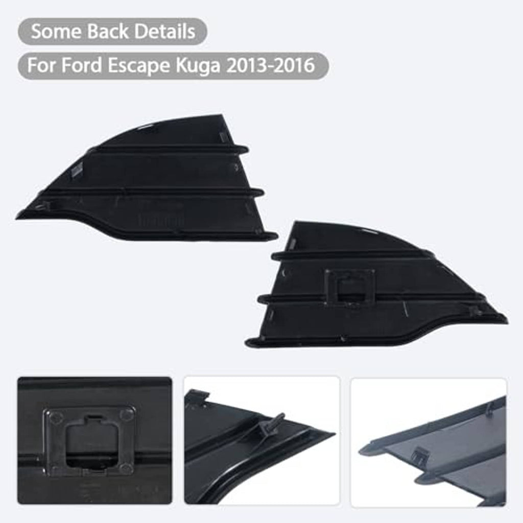 Black front bumper grille cover trim set with mounting clips, rear view