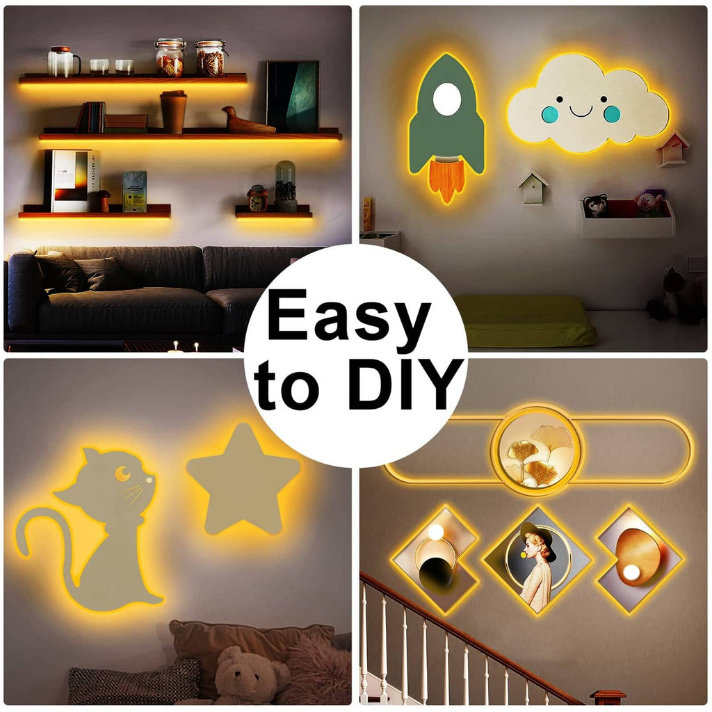 COB LED strip lights for easy DIY wall decor with glowing outline shapes
