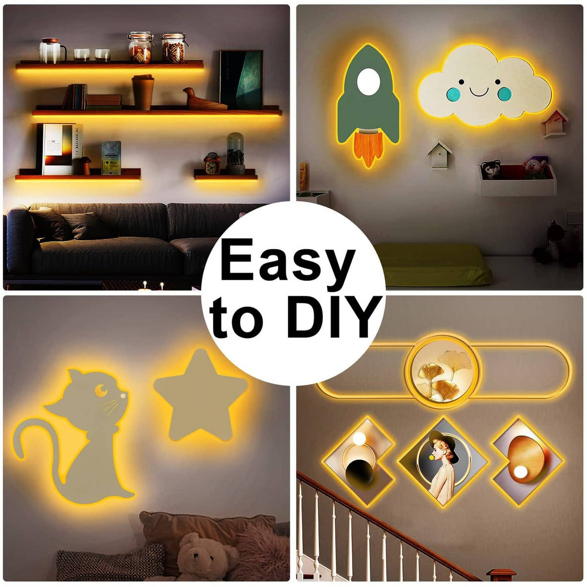 COB LED strip lights for easy DIY wall decor with glowing outline shapes