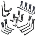 Black heavy-duty J-hook slatwall hangers, 14-pack for garage storage