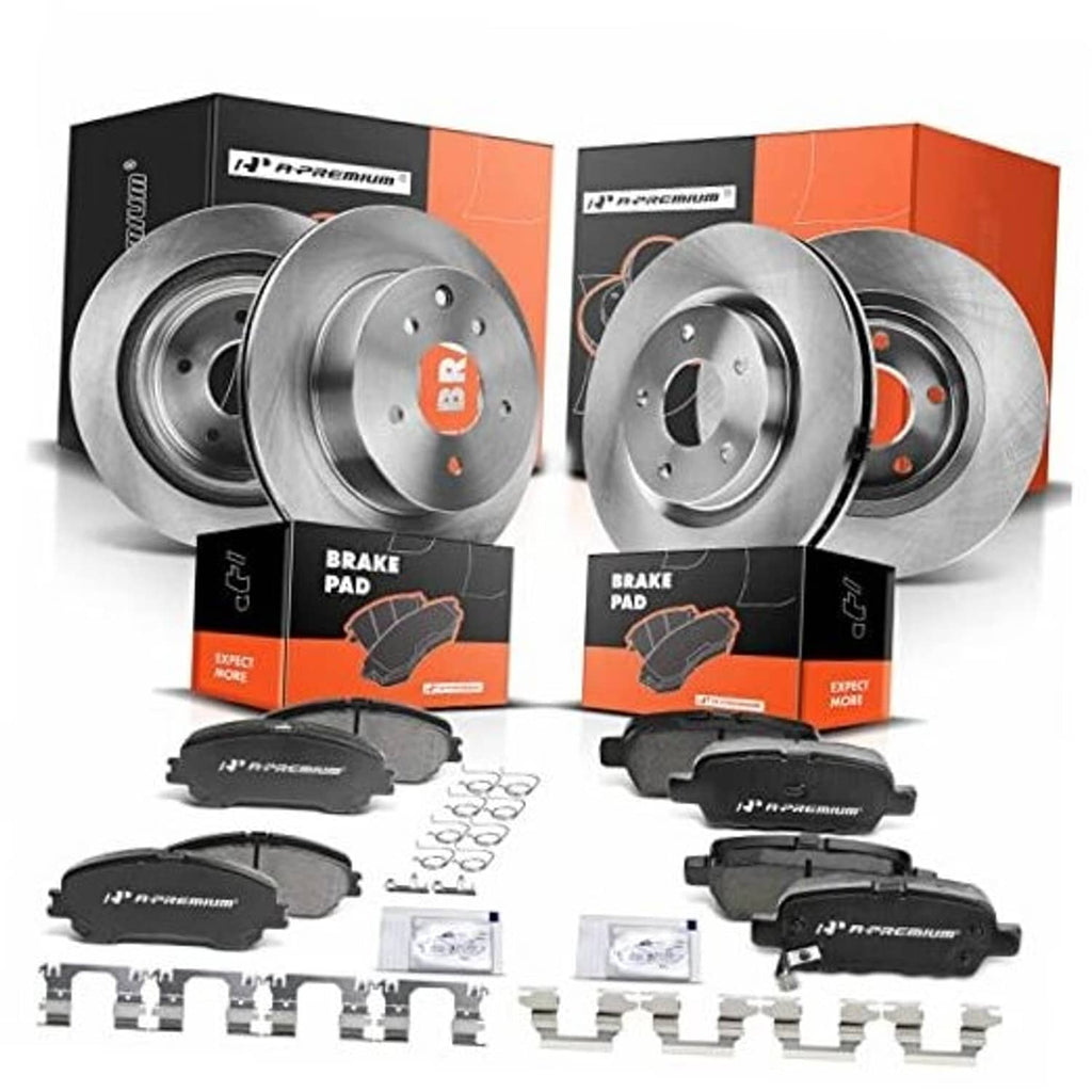 Vented disc brake rotors and ceramic brake pads kit with mounting hardware, box set