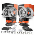 Vented disc brake rotors and ceramic brake pads kit with mounting hardware, box set