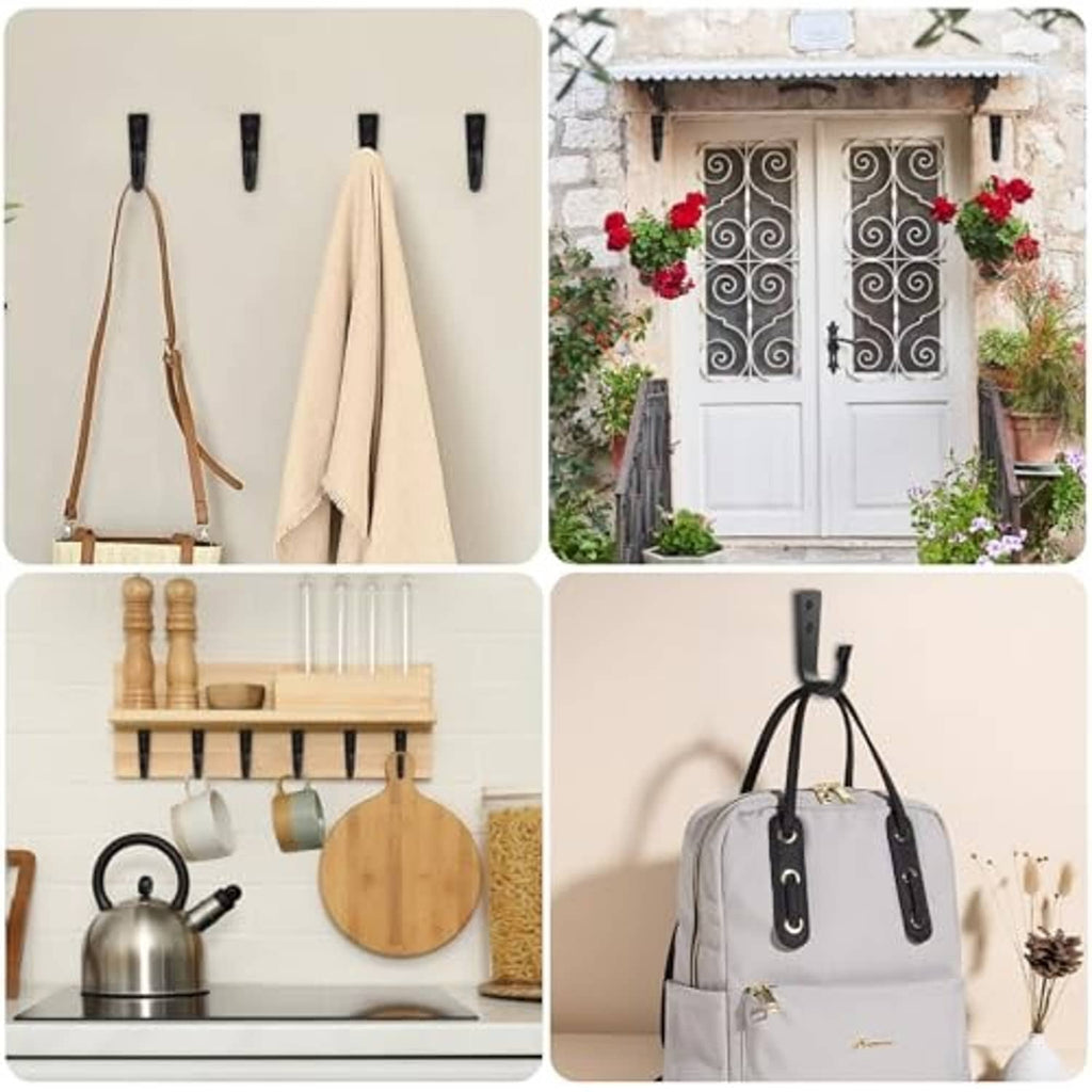 Black wall hook set with U-shaped hangers for hanging kitchen cookware and tools