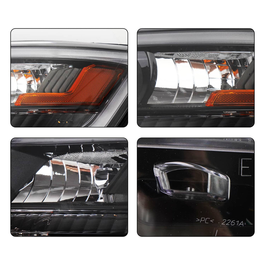 Headlight assembly close-up set showing amber turn-signal and chrome reflector sections