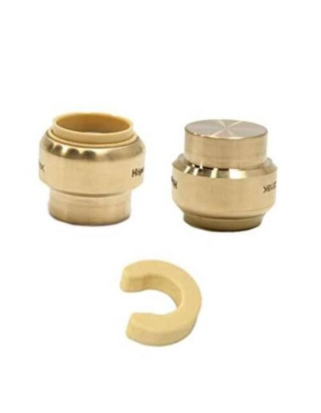Brass 1/2 inch plug end cap push-fit fitting set, two caps plus matching insert piece