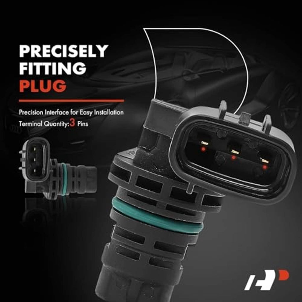 Camshaft position sensor with 3-pin style electrical plug, close-up.
