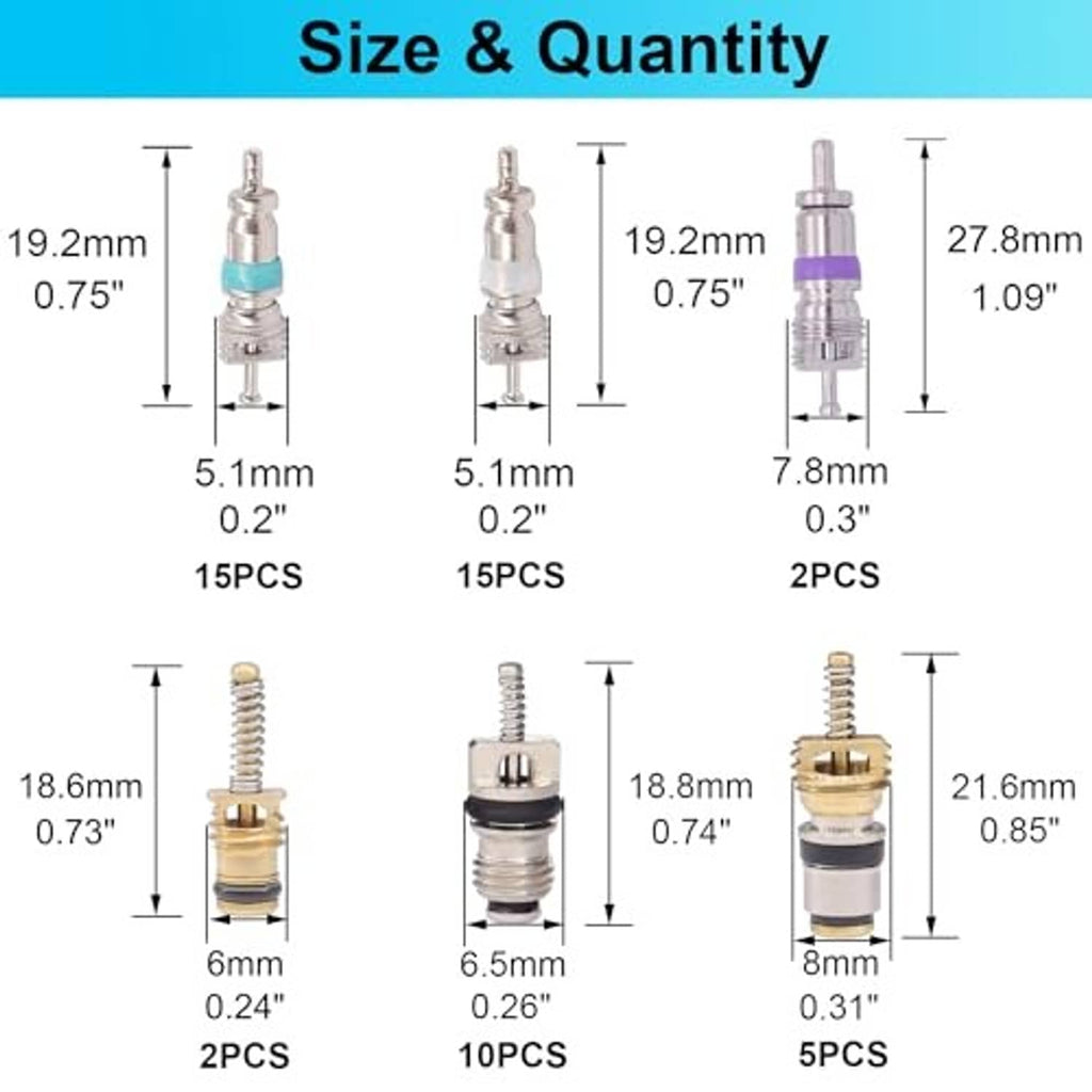 Valve core size and quantity diagram showing different lengths and counts