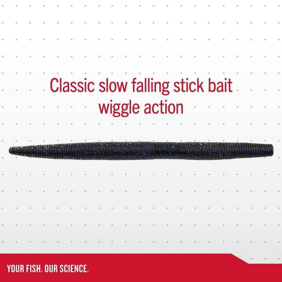 Dark blue soft plastic stick worm lure with subtle speckles