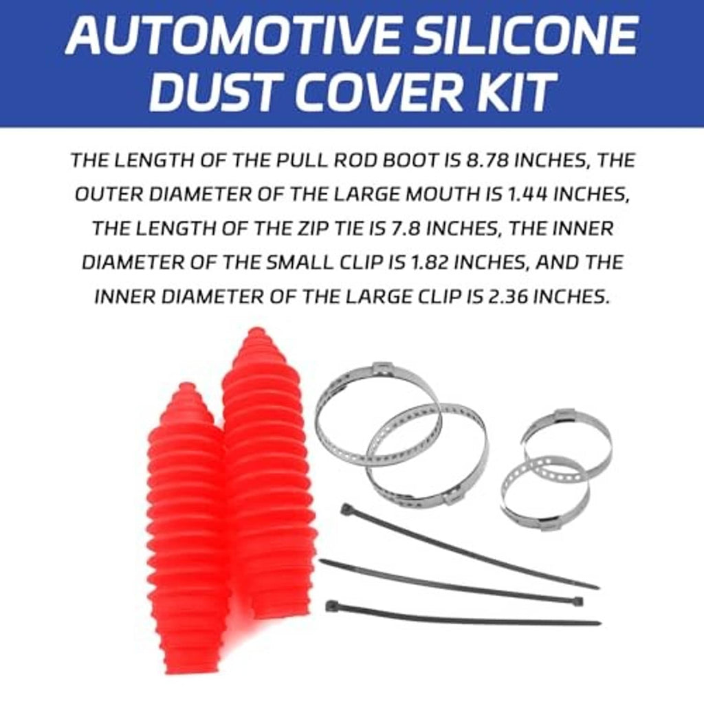 Universal steering rack boot kit with two red silicone bellows and metal hose clamps