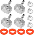Stainless steel keg coupler barb connector set with orange sealing washers, 4-pack