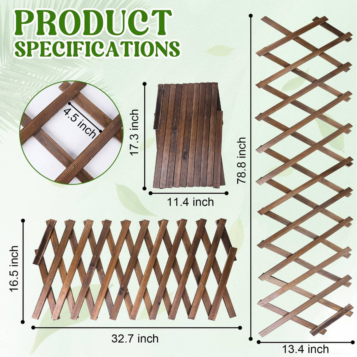 Wood lattice fence panel size diagram with vertical crisscross slats