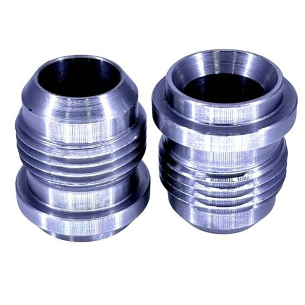 Male AN flare weld-on bung fitting, CNC-machined mild steel, polished threads and bore