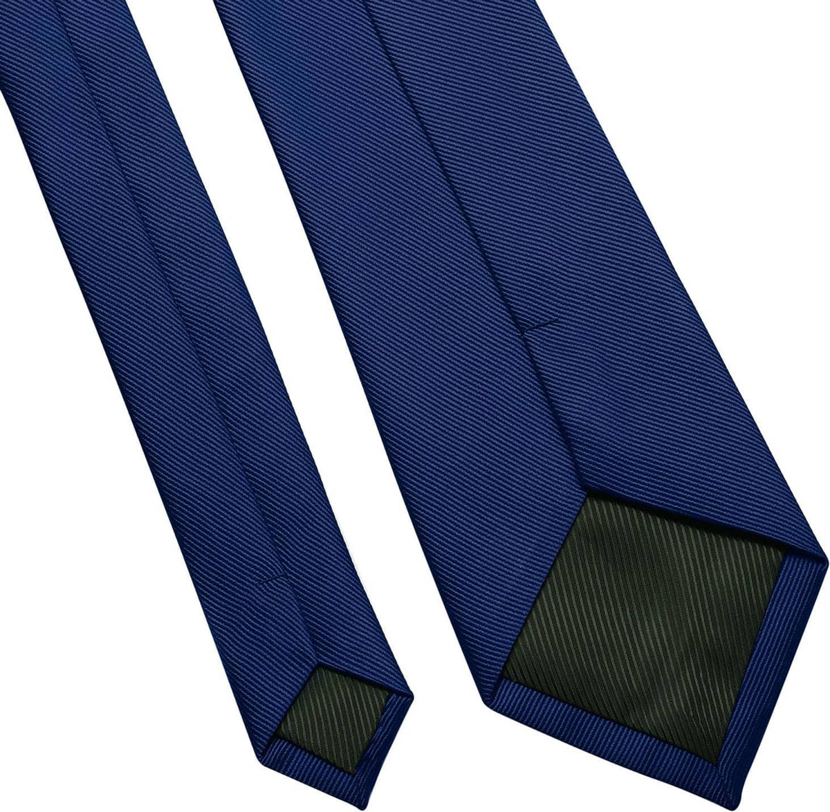 Navy solid necktie with matching lining at the tips and stitched edge