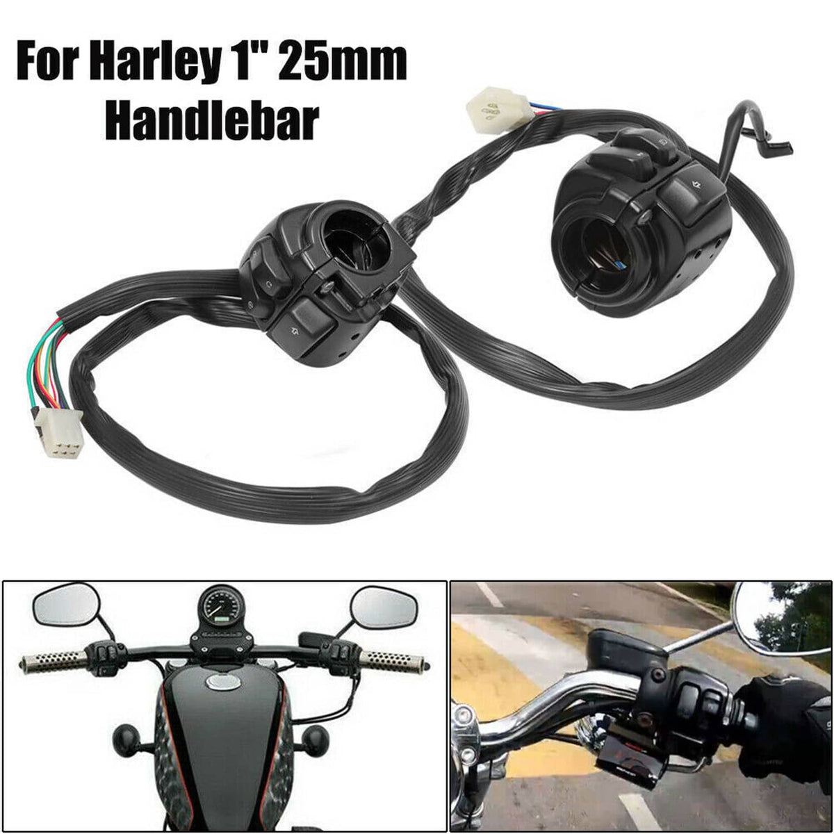 Black handlebar control switch set with wiring harness for 25 mm handlebar
